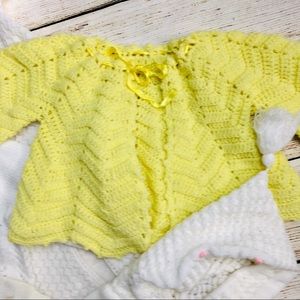 Vintage Baby sweaters lot of 5 various handmade yellow white